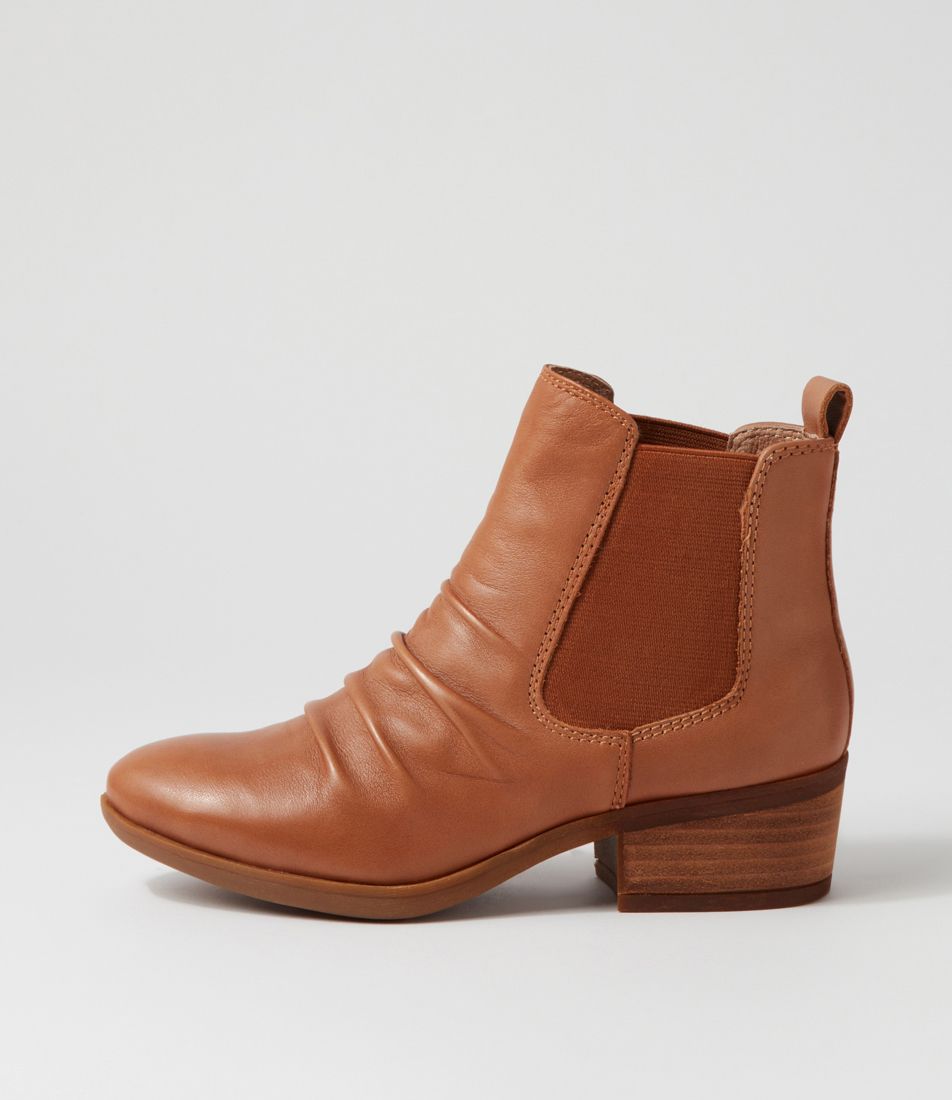 Zuri Dark Tan Leather Ankle Boots