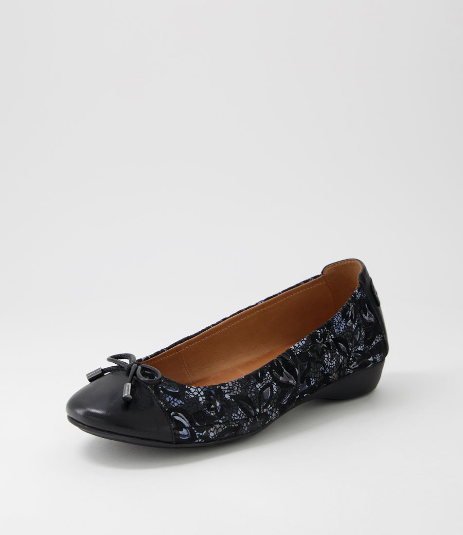 Embark3 Black Dark Blue Flower Leather Suede Ballet Flats
