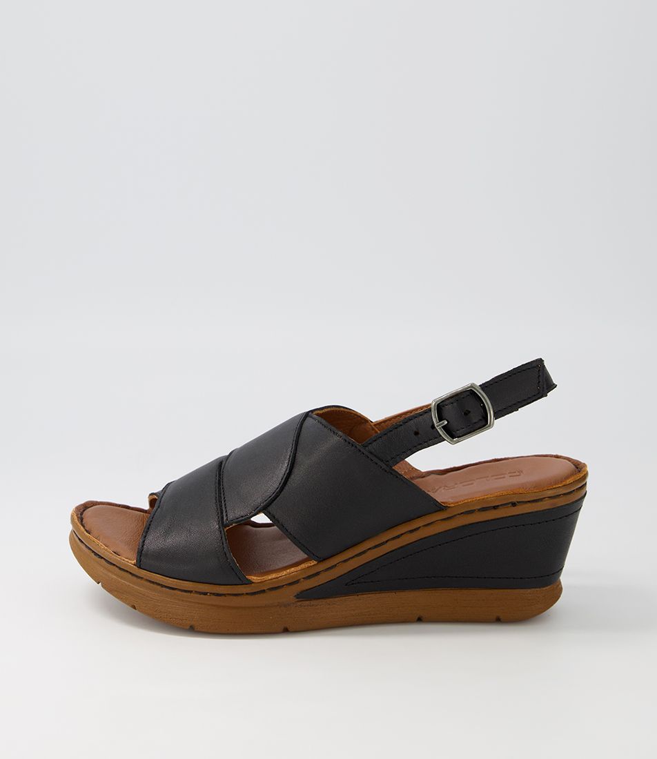 Bravio Black Brown Leather Sandals