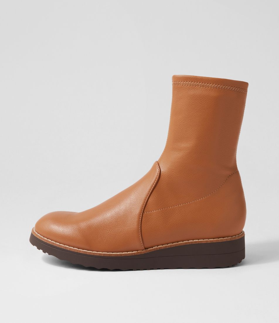 Olissar Tan Choc Stretch Ankle Boots