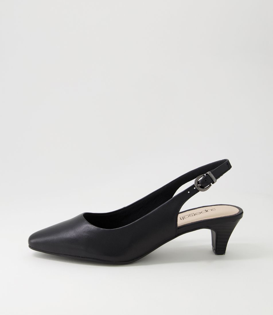 Linden3 Black Leather Heels