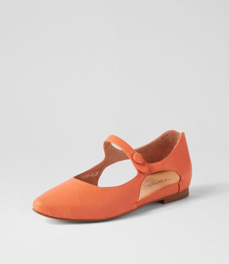 Strigger Bright Orange Leather Flat Shoes