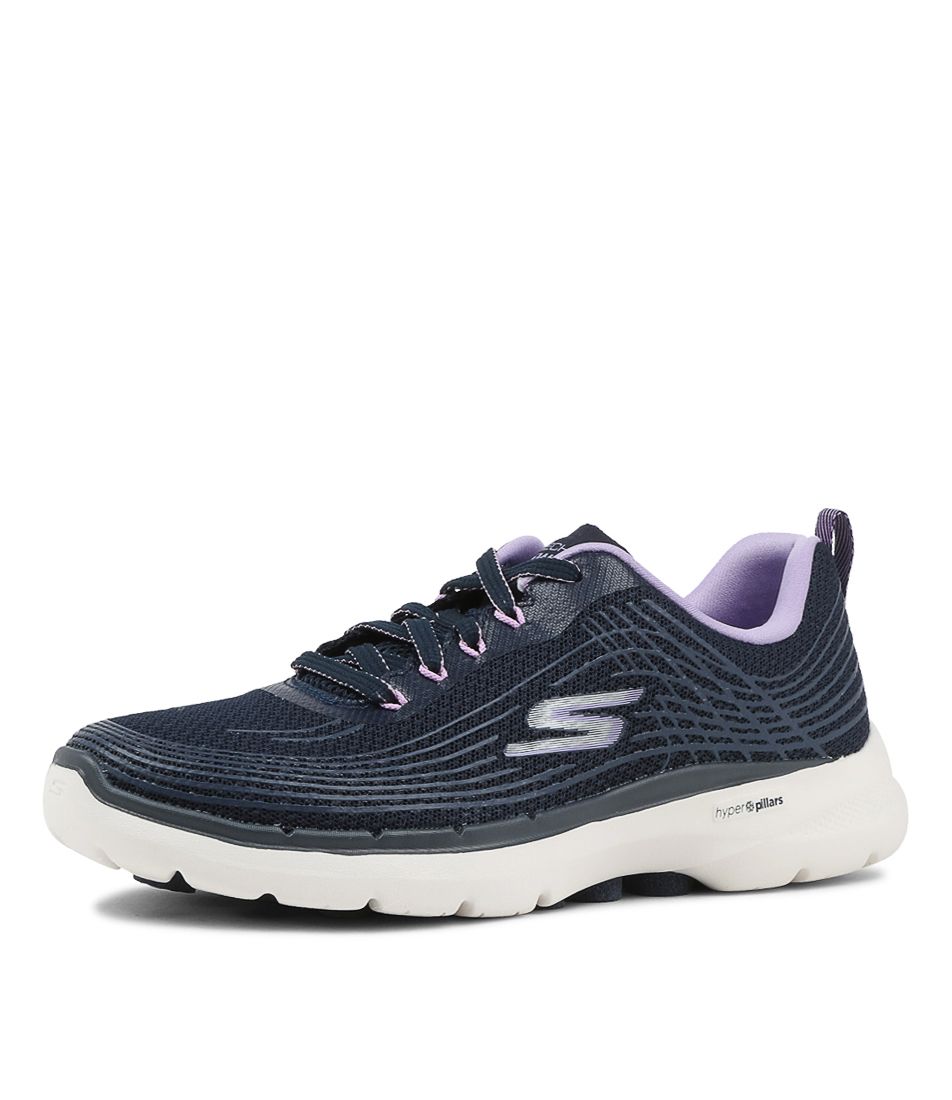 Go Walk 6 Navy Lavender Mesh Sneakers