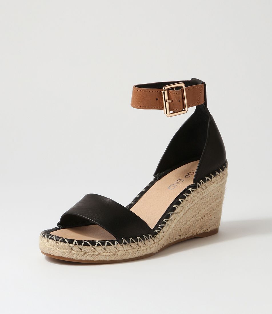 Gonice Black Tan Leather Espadrilles