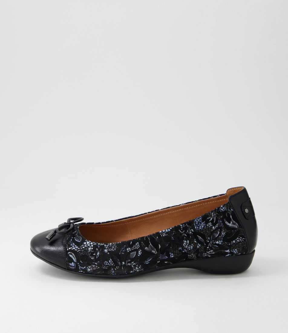 Embark3 Black Dark Blue Flower Leather Suede Ballet Flats