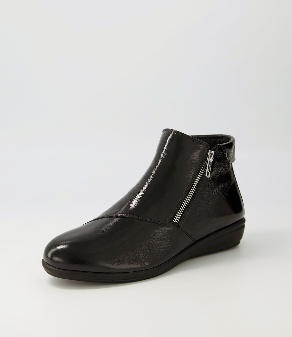Feyre2 Black Crinkle Patent Ankle Boots