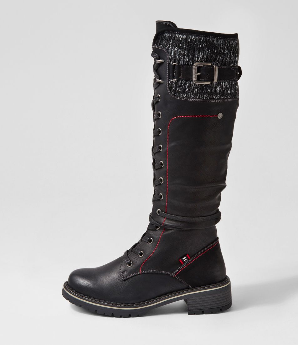 Engola Black Knee High Boots