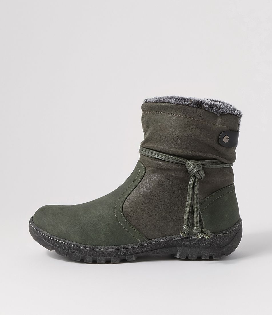 Duzzel Olive Multi Ankle Boots