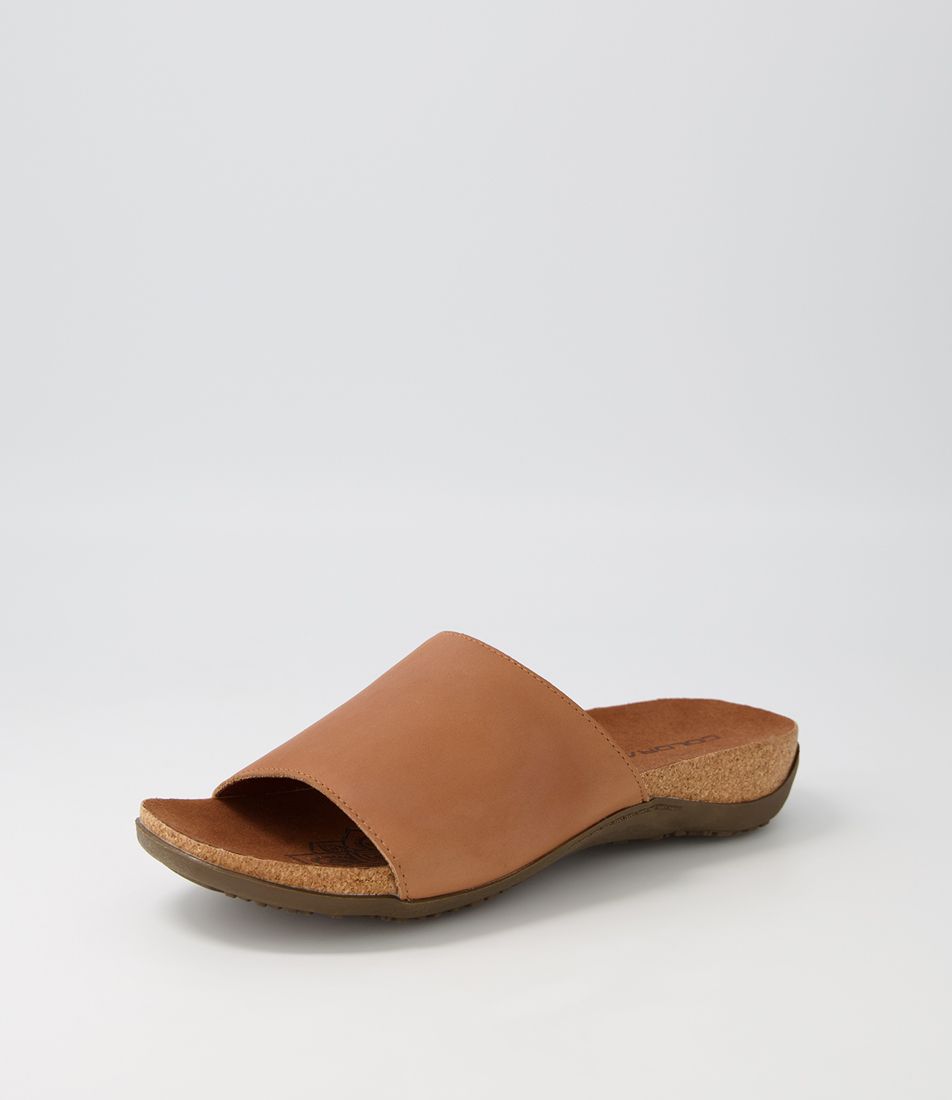Existely Tan Leather Slides