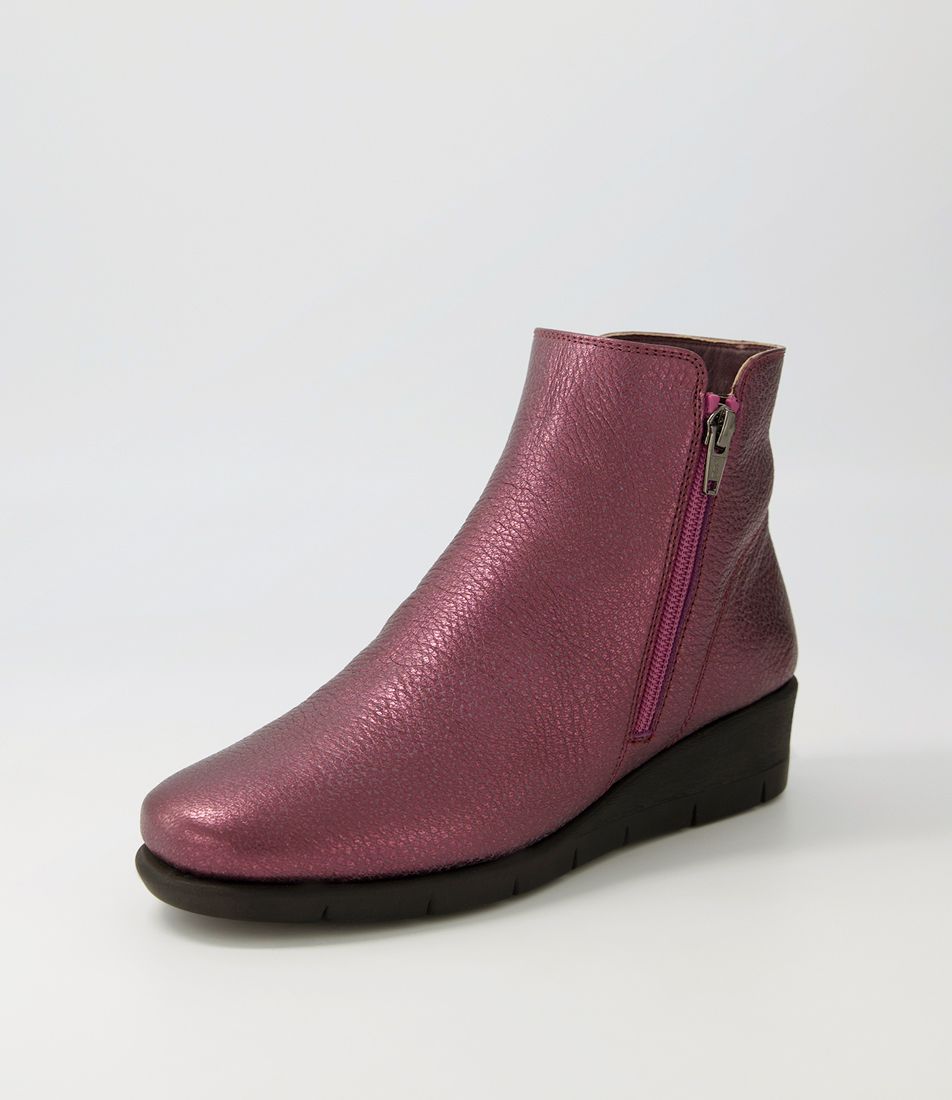 Mysaria Metallic Wine Leather Ankle Boots