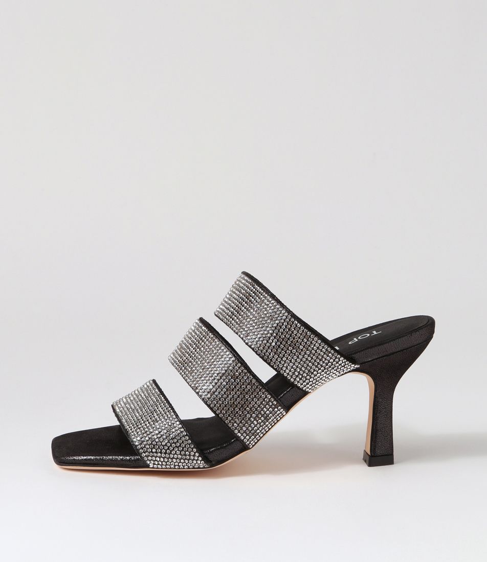 Lomme Black Shimmer Silver Leather Jewels Mules