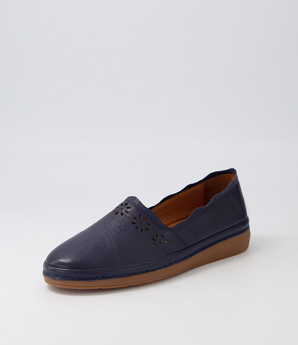 Marylee Navy Leather Flat Shoes