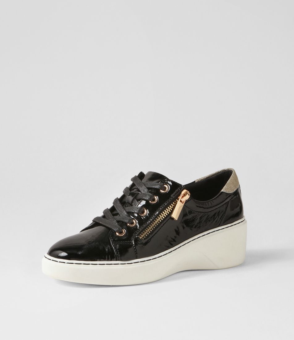 Storms Black Gold Patent Suede Flat Shoes