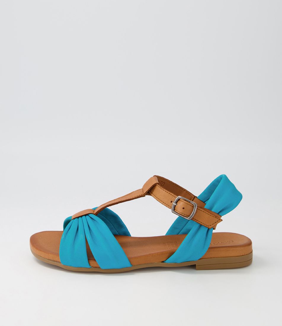 Whento Turquoise Tan Leather Sandals
