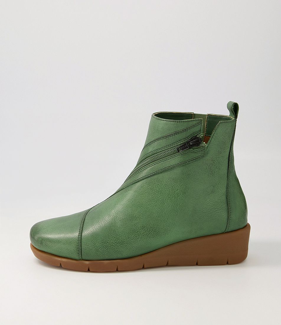 Mammie Olive Olive Leather Ankle Boots