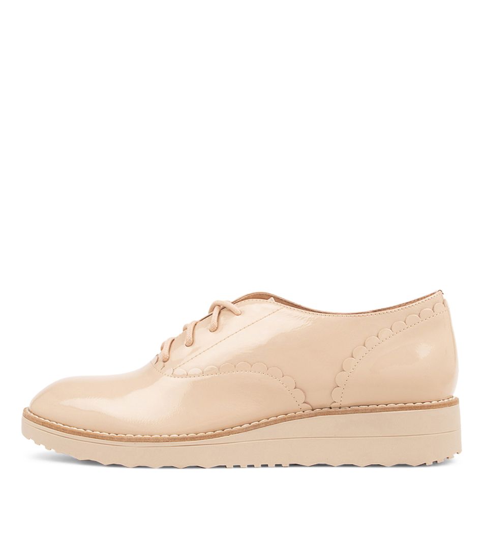 Orina Latte Patent Leather Lace Up Flats NS