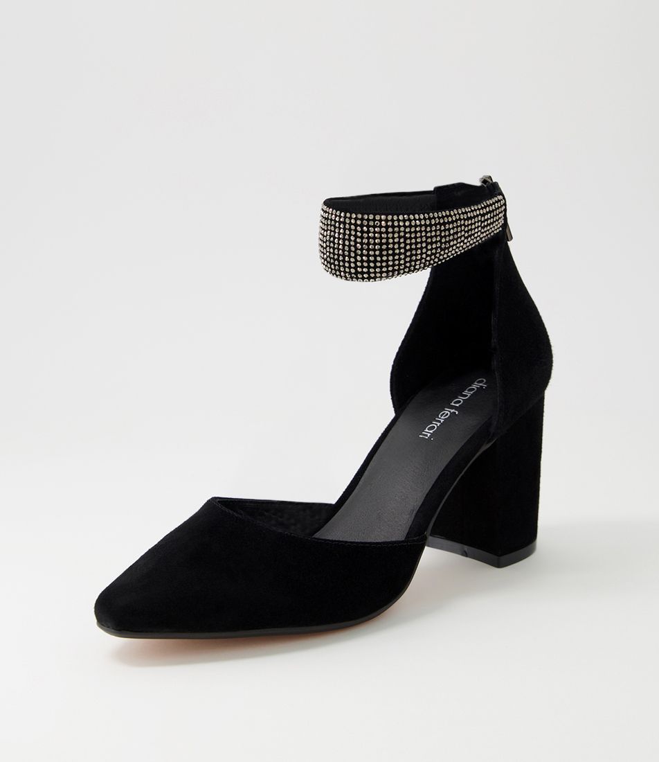 Spark Black Suede Jewels Heels