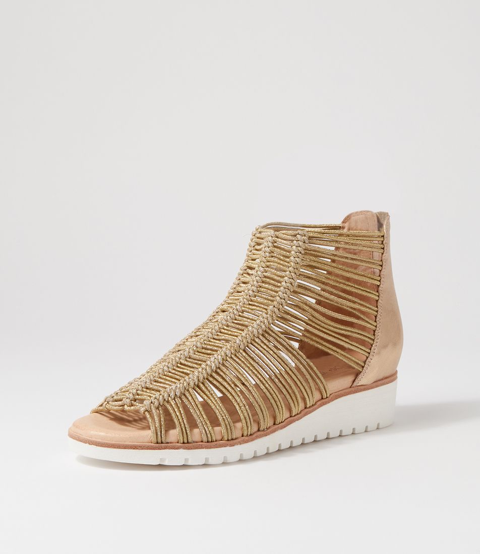 Goyla Gold Scratch Elastic Leather Sandals