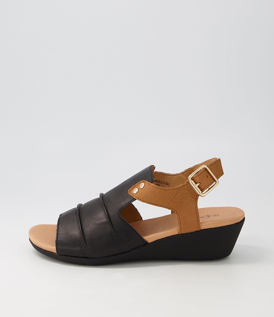Jarinsely Black Dark Tan Leather Sandals