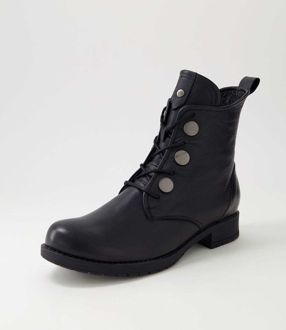 Sanla Black Leather Lace Up Boots