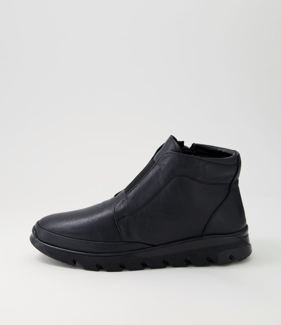 Alinva Black Leather Ankle Boots