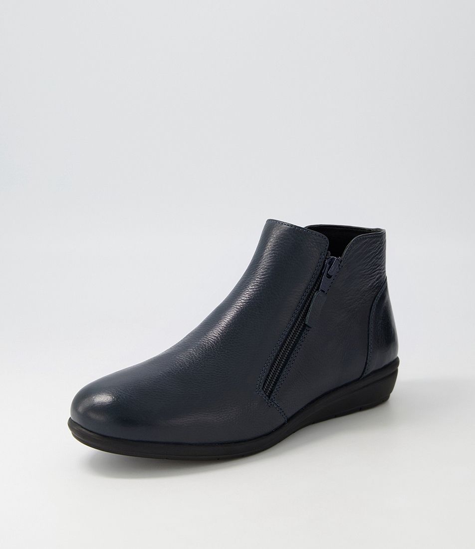 Fallenn Navy Leather Ankle Boots