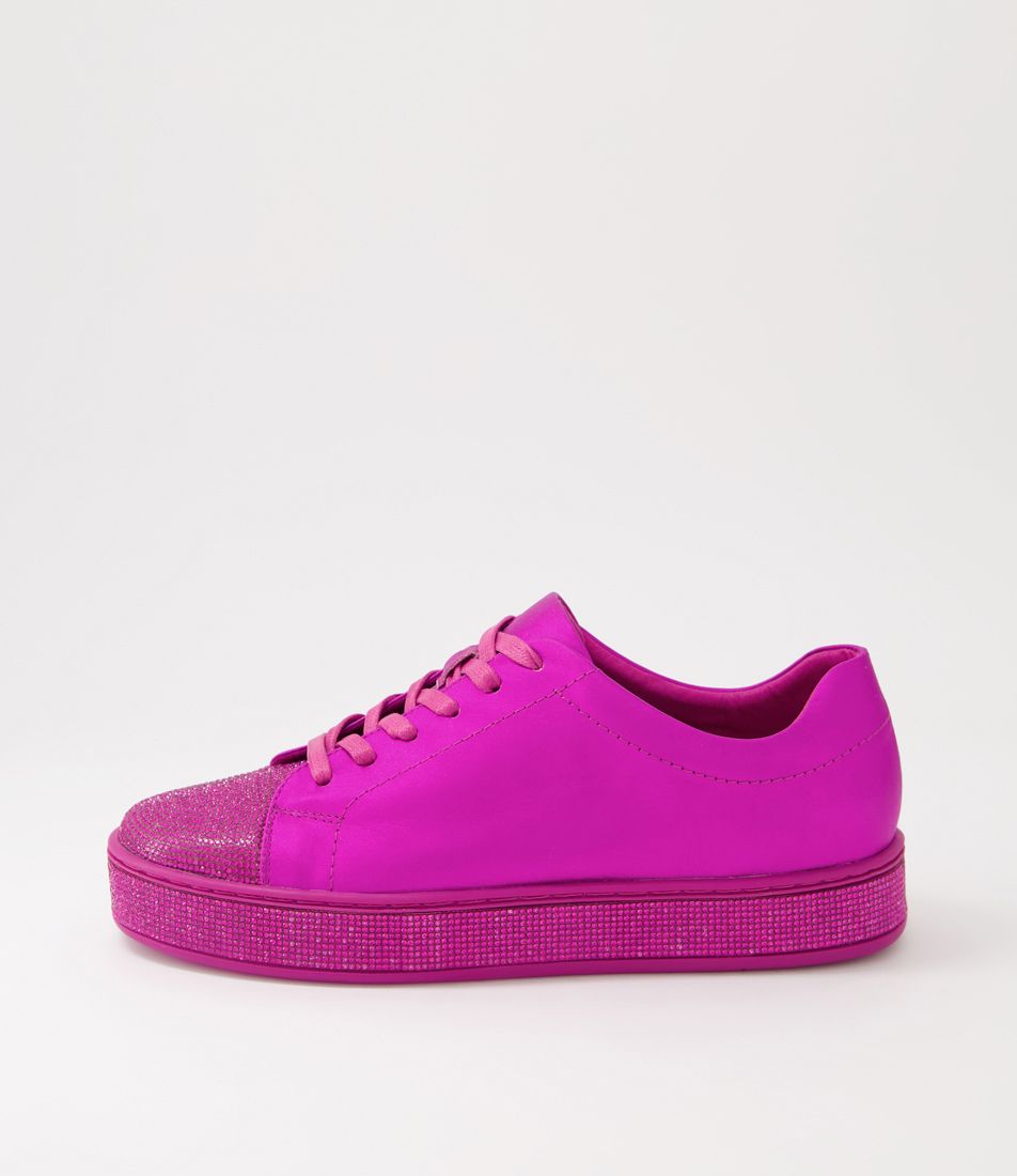 Purity Fuschia Leather Jewels Lace Up Flats