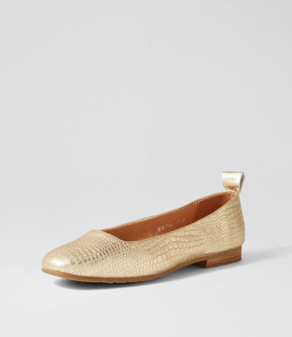 Murlena Gold Croc Leather Ballet Flats