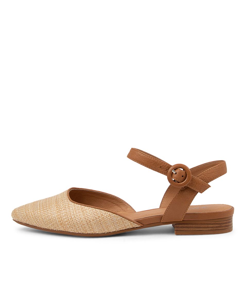 Drias Natural Dark Tan Woven Leather Flat Shoes