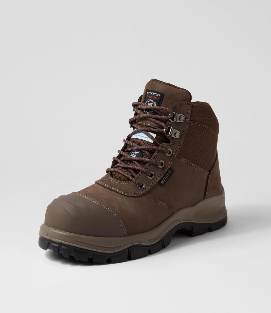 Skx Work Comp Toe Chocolate Leather Lace Up Boots