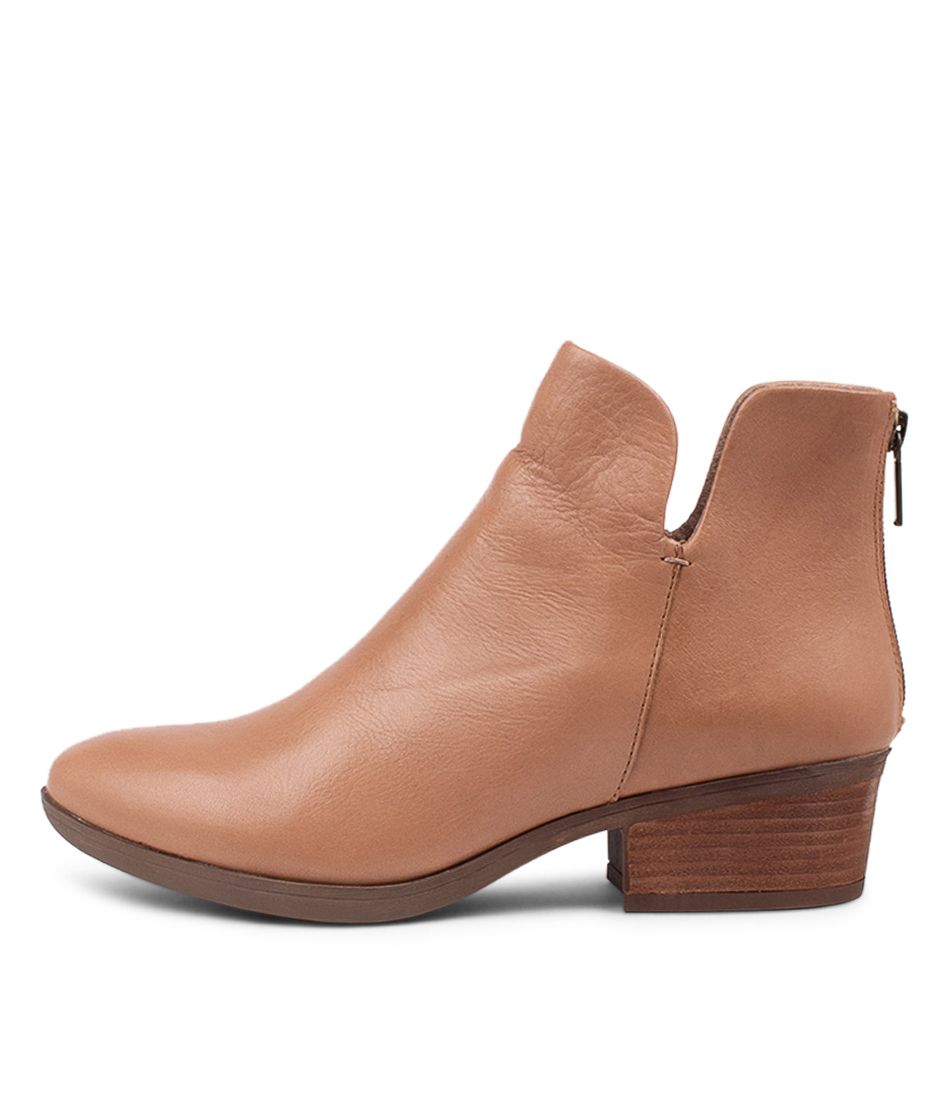 Zhara Dark Tan Leather Ankle Boots