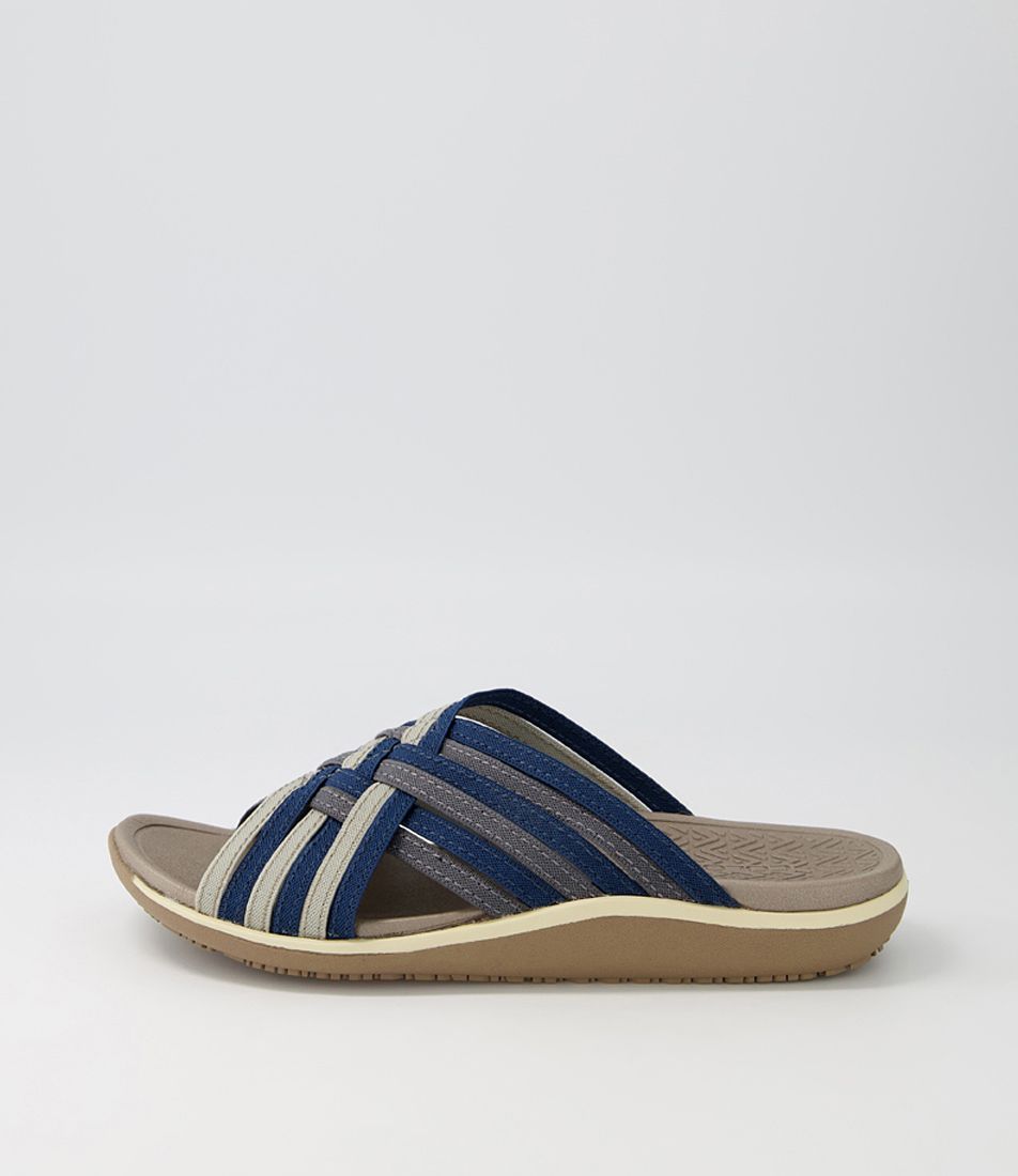 Heated Blue Grey Elastic Slides