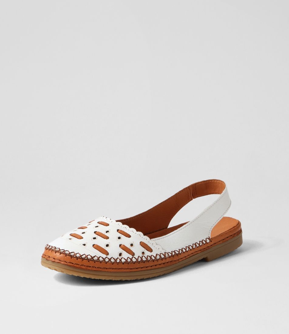 Bogart White Tan Leather Flat Shoes