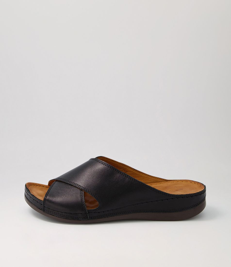 Navee Black Leather Slides