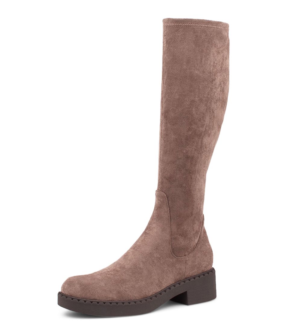 Pasha Taupe Microsuede Knee High Boots
