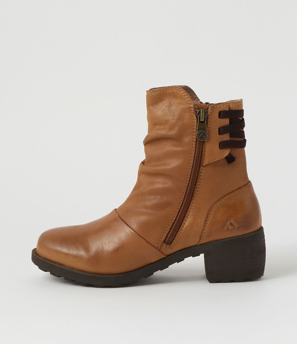 Dania Dark Tan Leather Ankle Boots