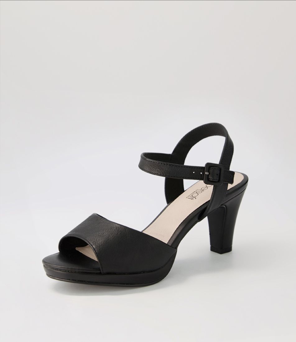 Super Black Covered Heel Leather Sandals