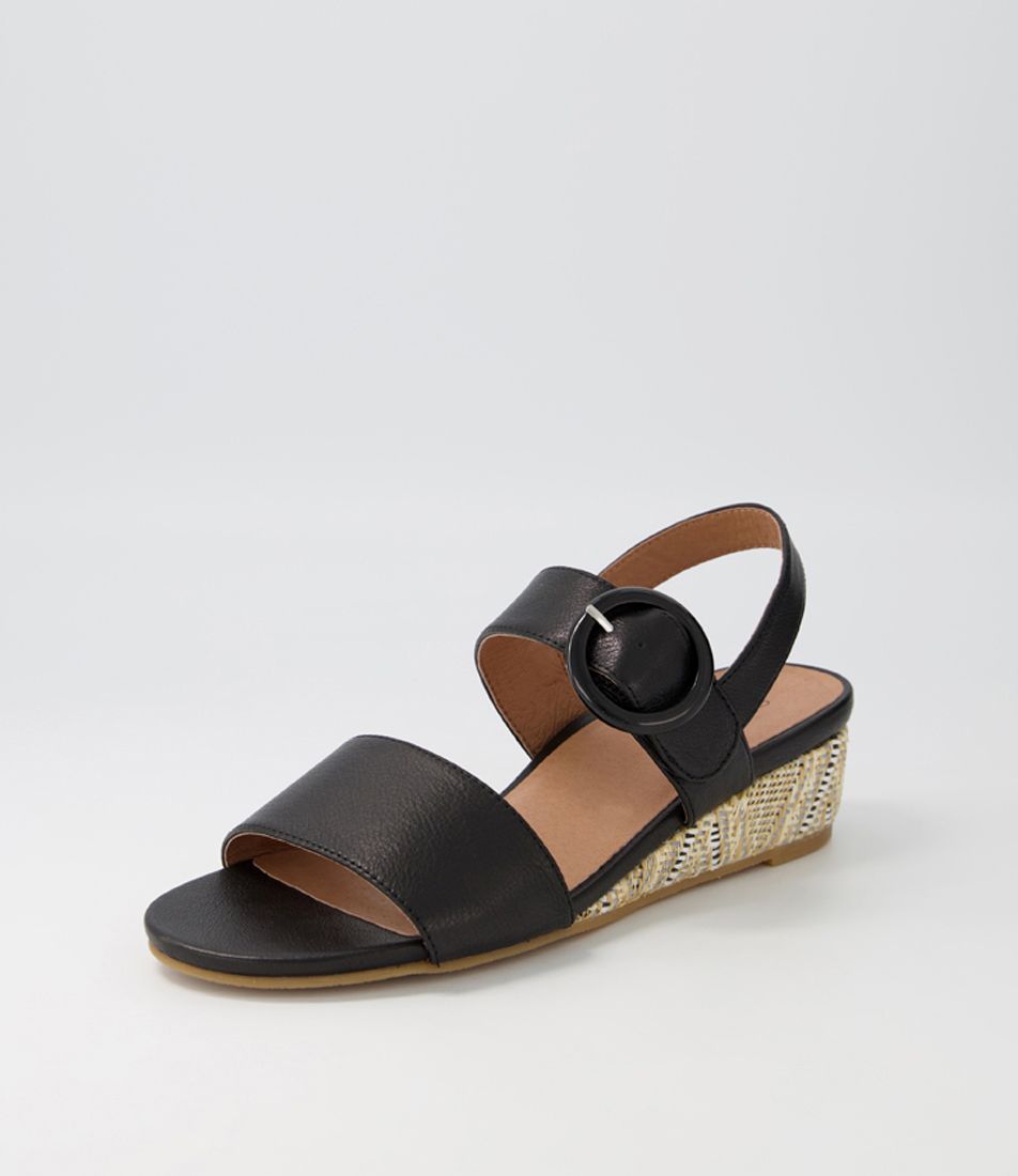Grow Black Leather Syn Raffia Sandals