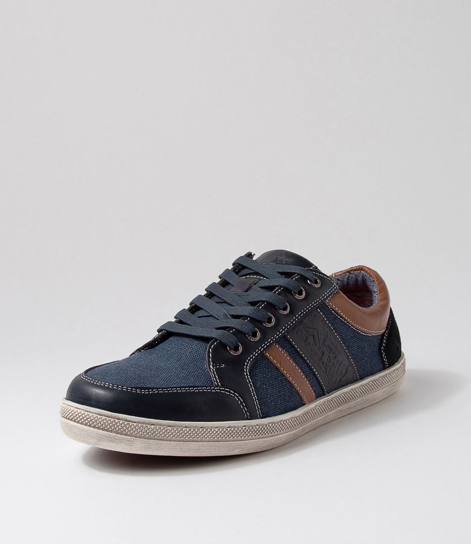 Foule Navy Leather Canvas Sneakers