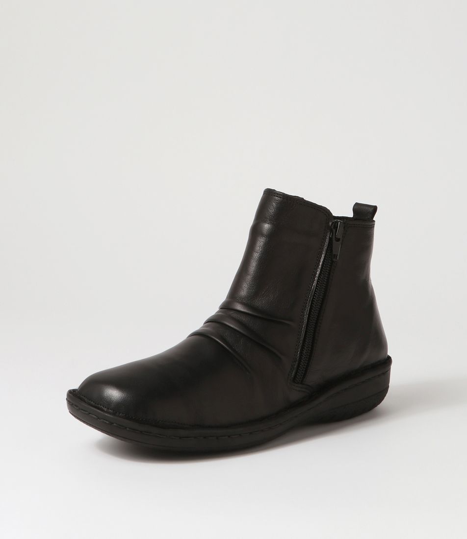Injo Black Leather Ankle Boots
