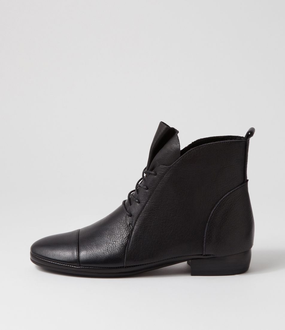 Reid Black Leather Lace Up Ankle Boots