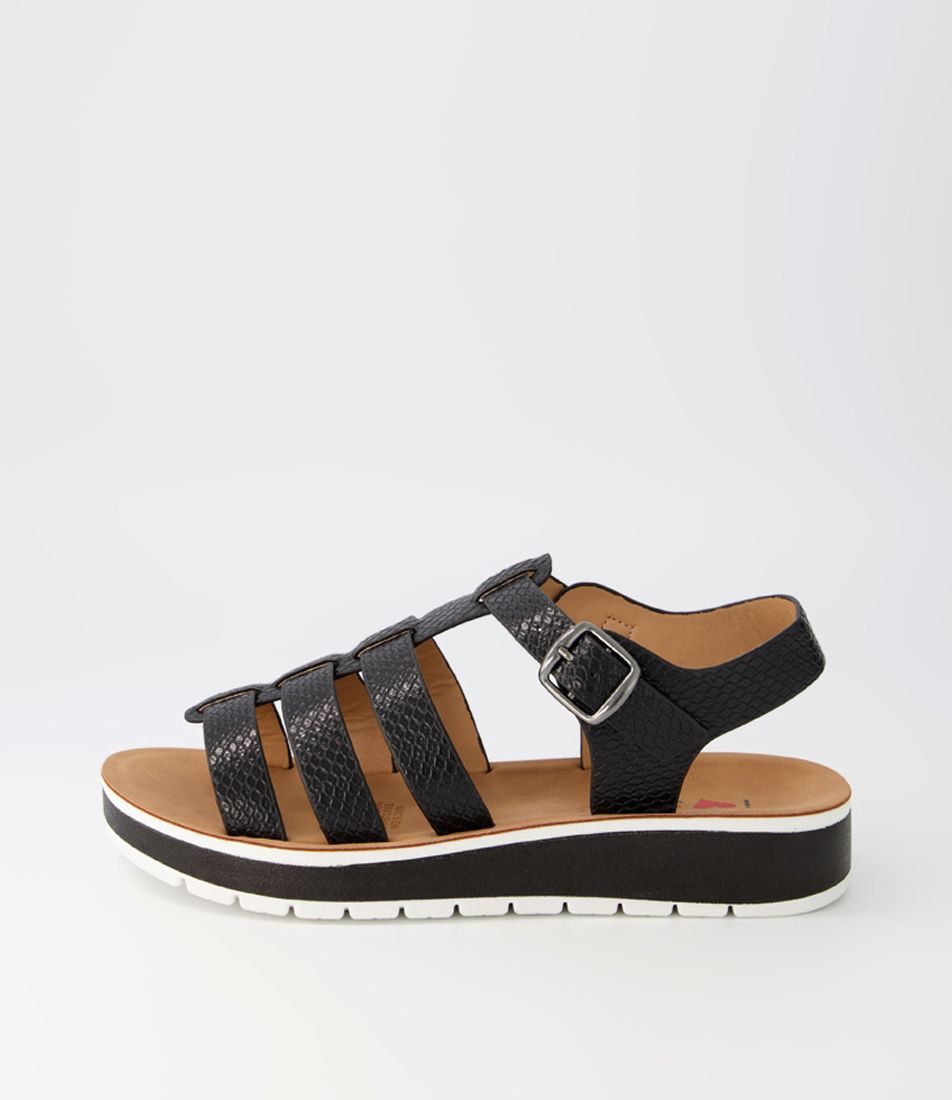 Eskanto Black Emboss Sandals