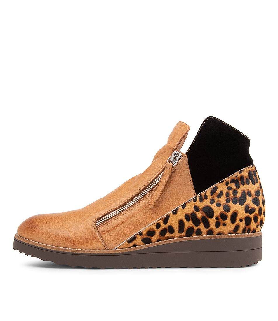 Ossha Dark Tan Leopard Multi Ankle Boots
