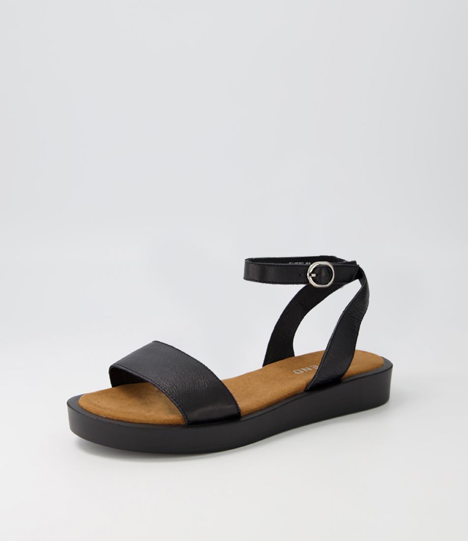 Fanish Black Leather Sandals BS