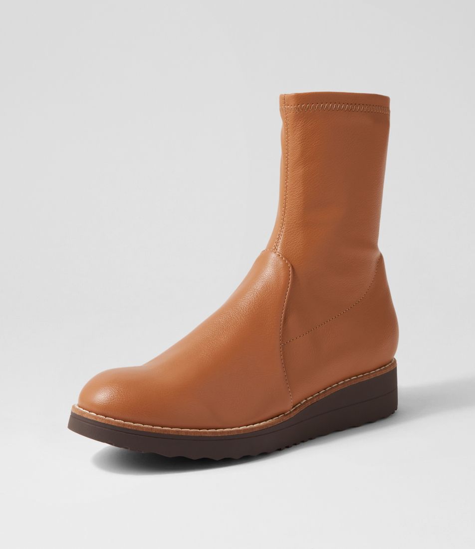 Olissar Tan Choc Stretch Ankle Boots