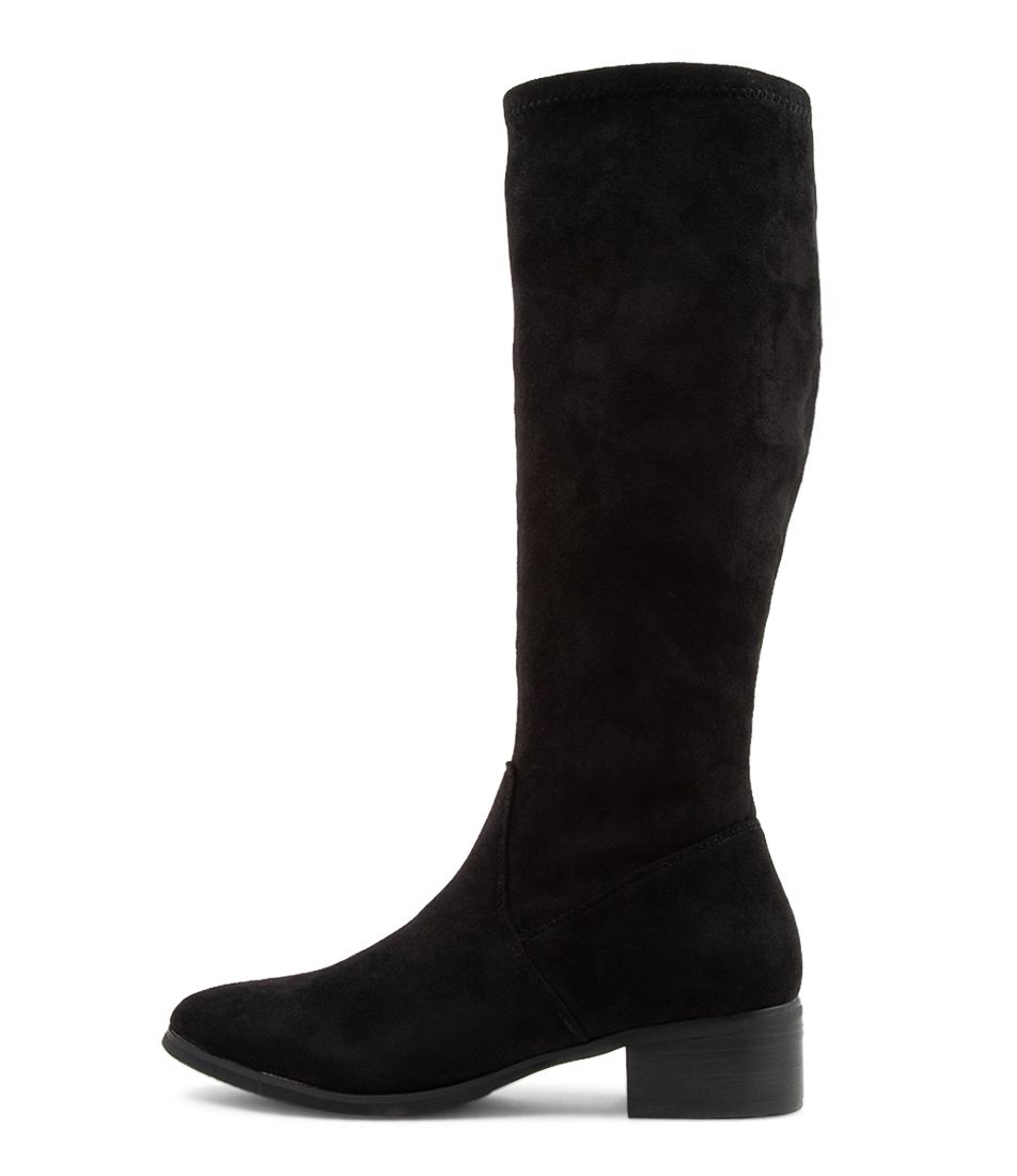 Tenner Black Stretch Microsuede Long Boots