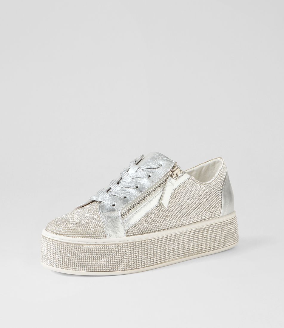 Naura Silver Leather Jewels Sneakers