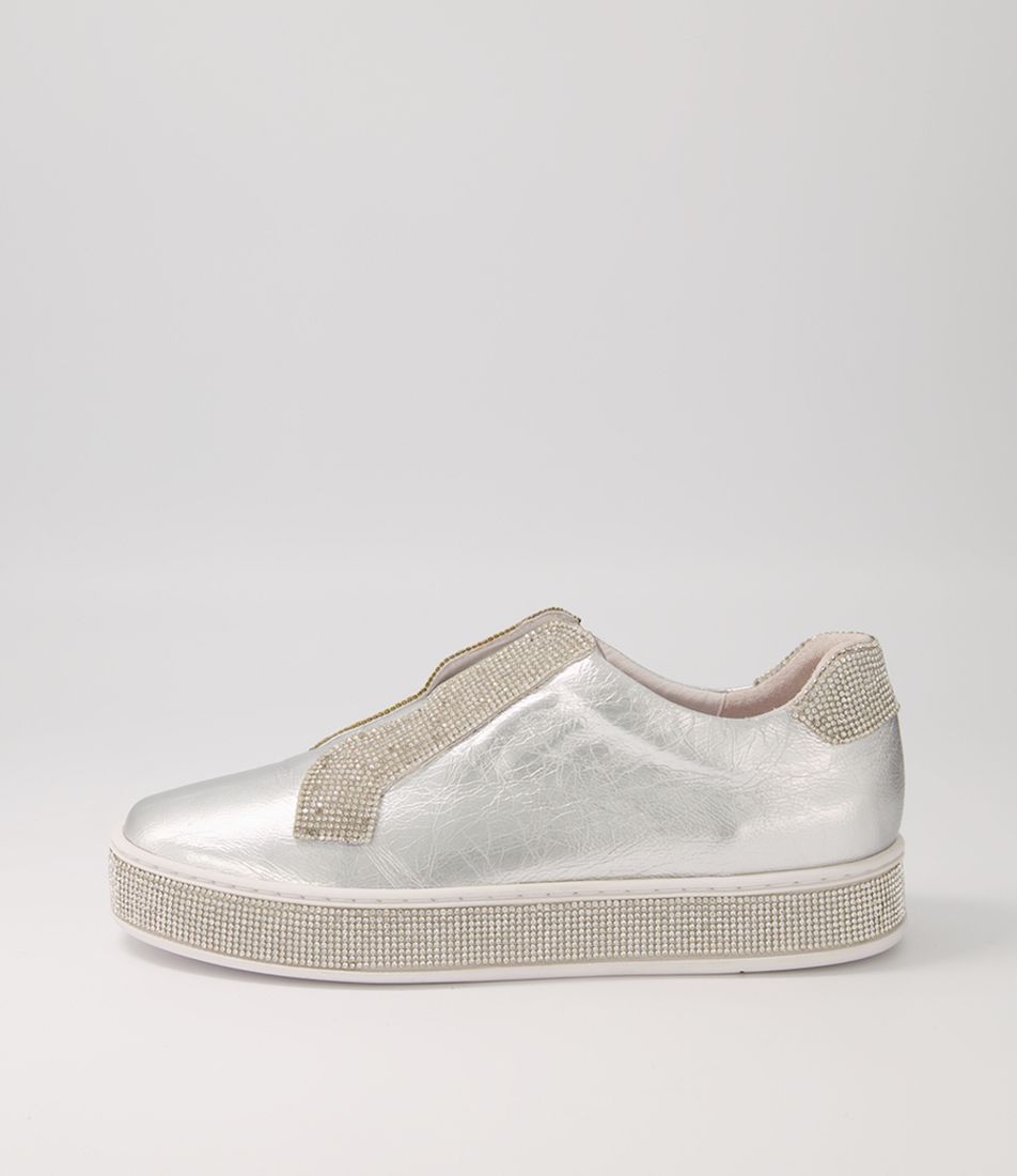 Placate Silver Leather Jewels Flat Shoes