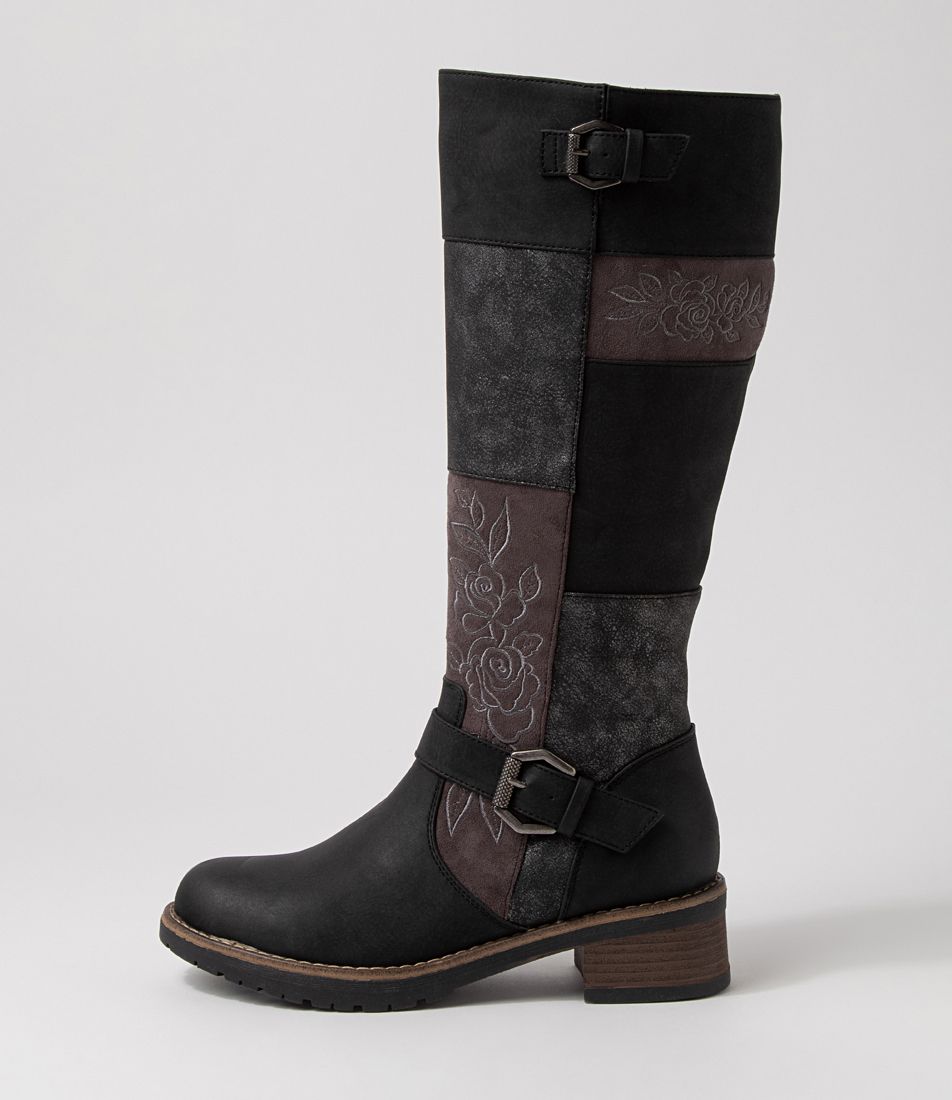 Callage Black Mix Knee High Boots