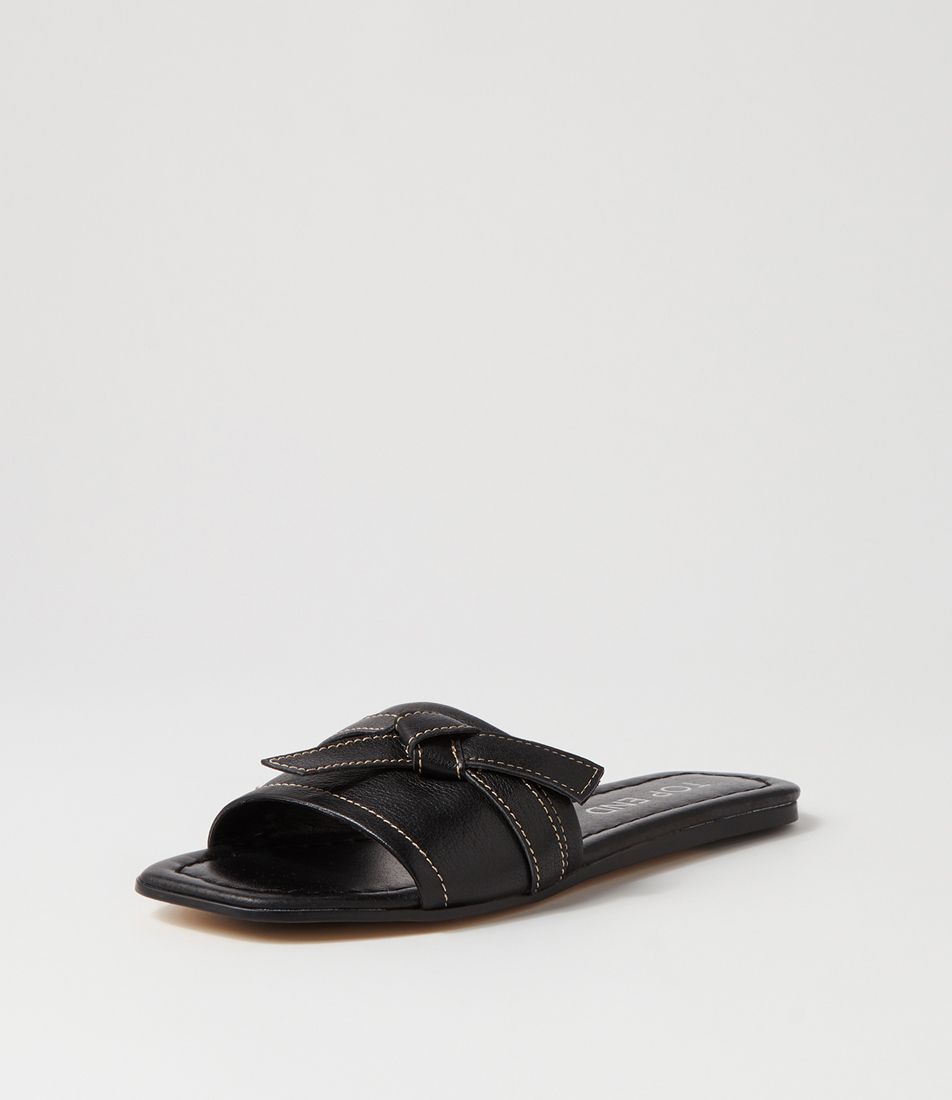 Langela Black Leather Slides